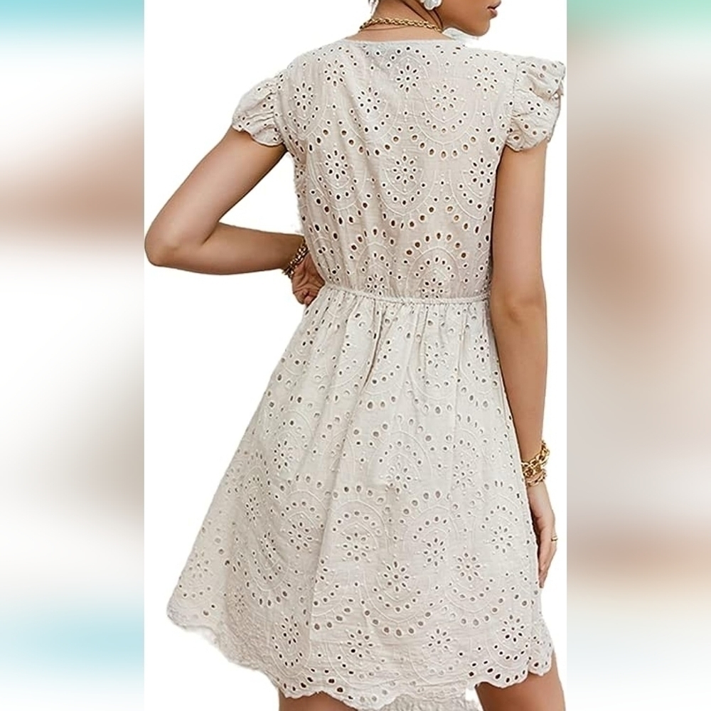 NWT Simplee Tan Eyelet High Waist Dress Size Large - Picture 2 of 12